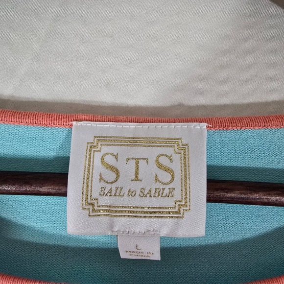 STS Sail to Sable Striped Long Sleeve Sweater Top Coral Aqua Size L - Picture 3 of 8